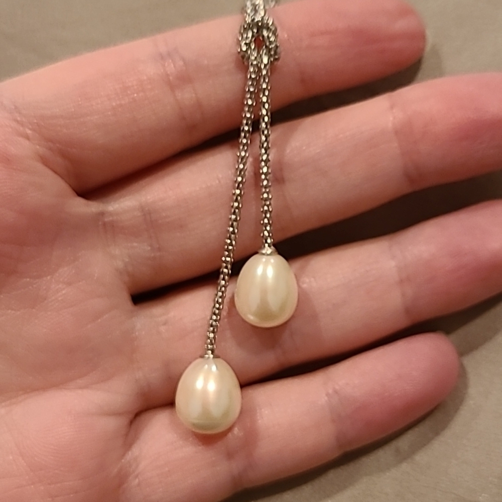 Pearl love knot adjustable sterling silver necklace